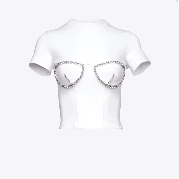 AREA White Crop Top with Silver Embellishments - Picture 11 of 12